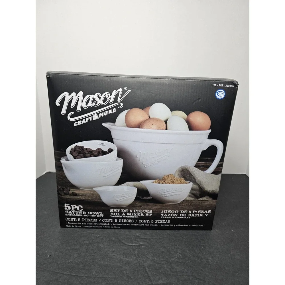 Mason Craft & More 5 Piece Batter Bowl & Measuring Cup Set New in Box GIFT SET